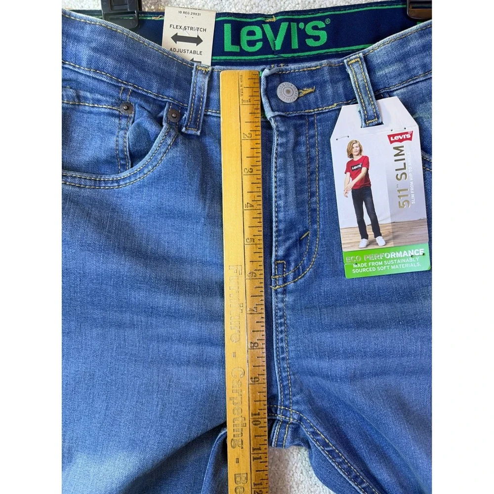 Levi's 511 Slim Jeans Boys 18 Reg 29x31 Blue Performance Stretch Adjustable NEW